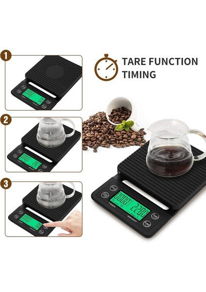 Siyah 5kg Ev Damla Kahve Ölçeği Zamanlayıcı ile 0.1g Yüksek Hassasiyetli Elektronik Terazi Dijital Mutfak Gıda Terazisi LCD Ağırlık Dengesi (Yurt Dışından) fırsatları
