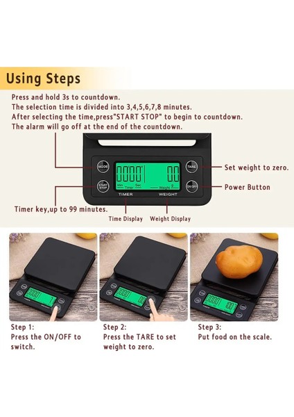 Siyah 5kg Ev Damla Kahve Ölçeği Zamanlayıcı ile 0.1g Yüksek Hassasiyetli Elektronik Terazi Dijital Mutfak Gıda Terazisi LCD Ağırlık Dengesi (Yurt Dışından) indirimleri