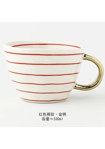 R Enine Şerit 100-350ML Iskandinav Lüks Kupa Altın Saplı Geniş Ağızlı El Boyalı Geometrik Seramik El Yapımı Düzensiz Bardaklar Süt Çay Yulaf Ezmesi Kahve Kupa (Yurt Dışından)