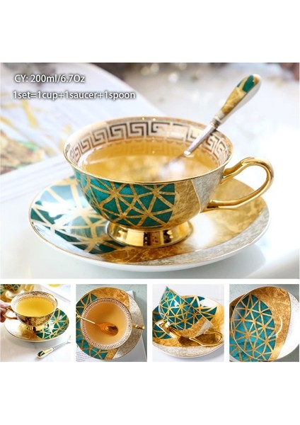 Golden Age A 200 ml Avrupa Asil Kemik Çini Kahve Fincanı Tabağı Kaşık Seti 200 ml Lüks Seramik Kupa Üst Sınıf Porselen Çay Bardağı Cafe Parti Drinkware (Yurt Dışından)