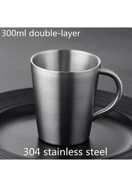 SLIVER-001 300ML 300ML Çift Katmanlı Su Bardağı Ev Yemek Drinkware Kupalar 304 Paslanmaz Çelik Bira Bardağı Altın Şerit Kahve Kulplu Kupalar Tazas (Yurt Dışından)