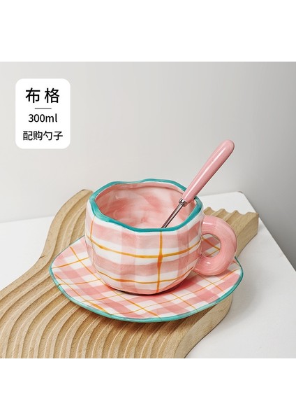 C 200ML-300ML 300ML 10OZ Kore Tarzı Kawaii Sevimli Seramik Kupalar El Yapımı Çiçek Desen Kahvaltı Kahve Süt Çanak ve Kaşık ile Fincan (Yurt Dışından)