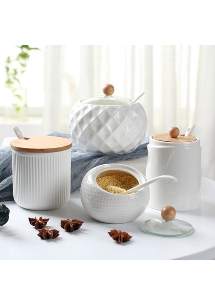 M Taban Seramik Baharat Pot Mutfak Malzemeleri Kutusu Ev Kombinasyonu Mutfak Malzemeleri Şişe Yağ Tuz Tencere, Bambu Tabanlı 3 Takım (Yurt Dışından) indirimleri