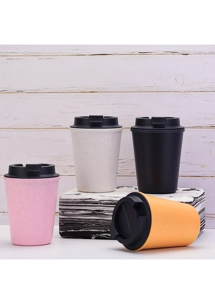 Bej Bambu 301-400 ml Yeniden Kullanılabilir Sızdırmaz Çift Duvar 350 ml 12 Oz Plastik Kahve Fincanı Seyahat Kahve Kupası (Yurt Dışından)
