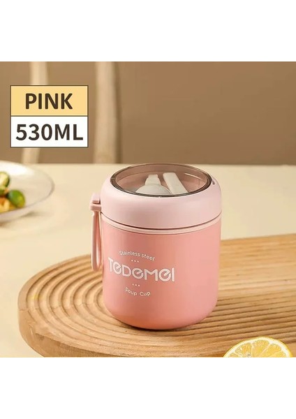 Pembe Sevimli 304 Paslanmaz Çelik Vakum Termal Öğle Yemeği Kutusu Sızdırmaz Bento Kahvaltı Çorba Bardağı Yalıtımlı Öğle Yemeği Çantası Gıda Isıtıcı Kaplar (Yurt Dışından)