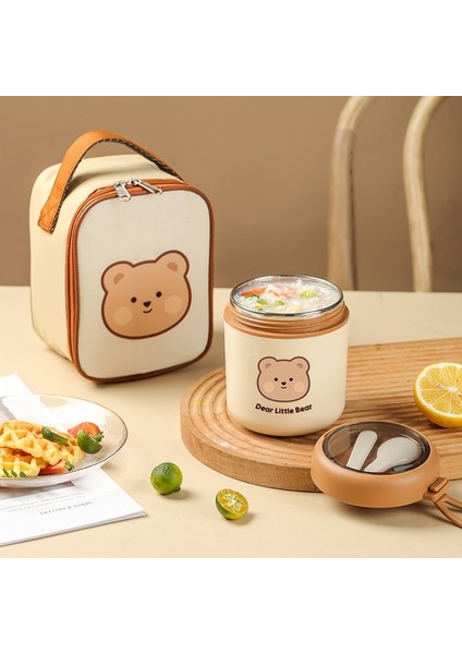 Pembe Sevimli 304 Paslanmaz Çelik Vakum Termal Öğle Yemeği Kutusu Sızdırmaz Bento Kahvaltı Çorba Bardağı Yalıtımlı Öğle Yemeği Çantası Gıda Isıtıcı Kaplar (Yurt Dışından)