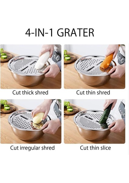28 cm 3 Adet 3 In 1 Paslanmaz Çelik Sebze Drenaj Havzası Mutfak Patates Meyve Julienne Havzası Rende Dilimleme Kesici Rende Drenaj Sepeti (Yurt Dışından)