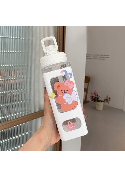 Beyaz G 900 ml Kawaii Shaker Su Şişesi Saman Etiket Sevimli Bpa Ücretsiz 700 ML/900 ml Plastik Çay Süt Taşınabilir Gourde Içme Şişesi Kız Için (Yurt Dışından)