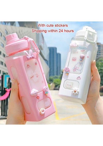 Beyaz G 900 ml Kawaii Shaker Su Şişesi Saman Etiket Sevimli Bpa Ücretsiz 700 ML/900 ml Plastik Çay Süt Taşınabilir Gourde Içme Şişesi Kız Için (Yurt Dışından)