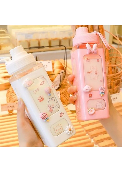 Beyaz G 900 ml Kawaii Shaker Su Şişesi Saman Etiket Sevimli Bpa Ücretsiz 700 ML/900 ml Plastik Çay Süt Taşınabilir Gourde Içme Şişesi Kız Için (Yurt Dışından)