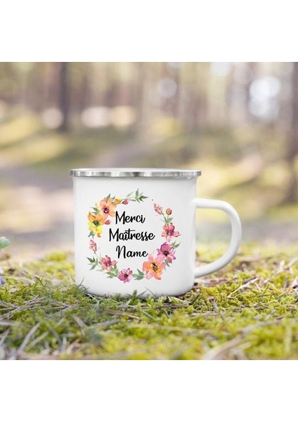-A015WH-8 360 ml Kişiselleştirilmiş Fransız Baskı Kupalar Özel Ad Kahve Fincanları Içecek Su Süt Kupası Emaye Kupa Okul Ev Kolu Drinkware Öğretmen Hediye (Yurt Dışından)