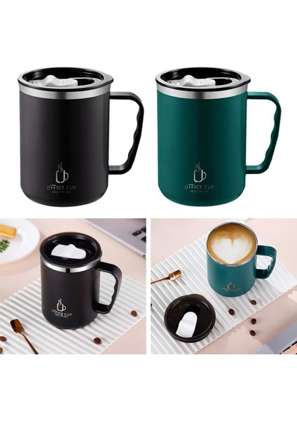 A-500ML 1 Adet 400-500ML Paslanmaz Çelik Kupa Kahve Fincanı Moda ve Basit Ofis Kapaklı Fincan Çift Katmanlı Taşınabilir Renkli Gargara Bardak (Yurt Dışından)