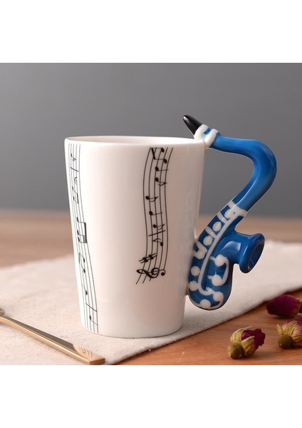 Mavi Sax 02 250 ml Yenilik Müzik Notu Fincan Seramik Gitar Kahve Kupalar Kişilik Çay/süt/meyve Suyu/limonlu Su Şişesi Noel Doğum Günü Hediyesi (Yurt Dışından)