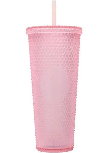 2-3 701-800ML 24OZ Çivili Mat Bardak Bardak, Kapaklı ve Pipetli, Bling Plastik Bardak, Çift Duvar Yalıtımlı, Tekrar Kullanılabilir Dokulu Venti Bardak (Yurt Dışından)