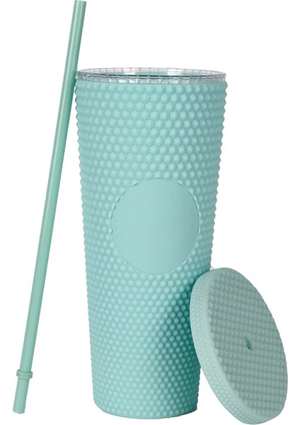 2-3 701-800ML 24OZ Çivili Mat Bardak Bardak, Kapaklı ve Pipetli, Bling Plastik Bardak, Çift Duvar Yalıtımlı, Tekrar Kullanılabilir Dokulu Venti Bardak (Yurt Dışından)