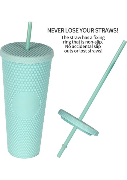 2-3 701-800ML 24OZ Çivili Mat Bardak Bardak, Kapaklı ve Pipetli, Bling Plastik Bardak, Çift Duvar Yalıtımlı, Tekrar Kullanılabilir Dokulu Venti Bardak (Yurt Dışından)