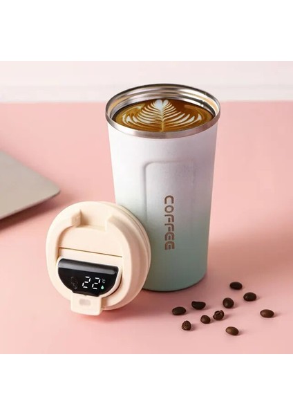 Kahve CUP006 500ML 510ML/380ML Sıcaklık Göstergesi Kahve Fincanı Paslanmaz Çelik Yalıtımlı Bardak Çok Fonksiyonlu Araba Bardağı Sızdırmaz Seyahat Su Bardağı (Yurt Dışından)