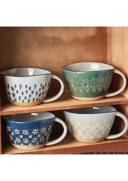 B Japon Pastoral Seramik Kahve Kupa Ev Kahvaltı Süt Yulaf Ezmesi Fincan Yaratıcı Retro Kabartmalı Ofis Çay Bardağı Drinkware (Yurt Dışından) fiyatları