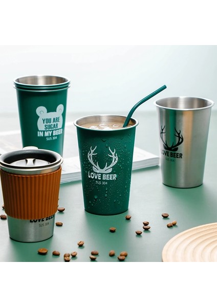 Be 500 ml 500 ml Taşınabilir Paslanmaz Çelik Metal Bira Hayvan Bardağı Şarap Bardakları Kahve Tumbler Çay Süt Kupalar Ev Kamp Için Saman Ağız Bardak (Yurt Dışından) fırsatları