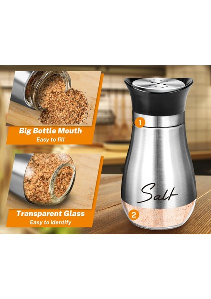 Beyaz Paslanmaz Çelik Tuz ve Biberlikler Cam Şişe ile Set, Baharat Dispenseri Mutfak Aksesuarları Masa, Rv, Kamp, Barbekü (Yurt Dışından)