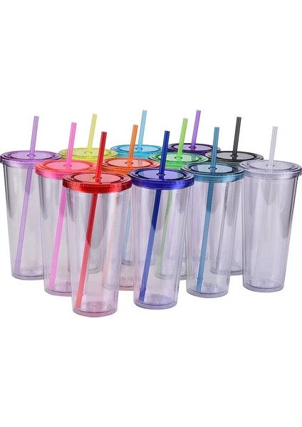 Violet Kapaklı ve Pipetli Yeniden Kullanılabilir Plastik Bardaklar Bluk 24 Oz Plastik Bardaklarda Kişiselleştirilmiş Şeffaf Bardaklar (Yurt Dışından) modelleri