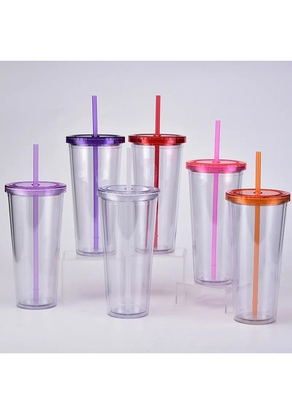 Violet Kapaklı ve Pipetli Yeniden Kullanılabilir Plastik Bardaklar Bluk 24 Oz Plastik Bardaklarda Kişiselleştirilmiş Şeffaf Bardaklar (Yurt Dışından) fırsatları