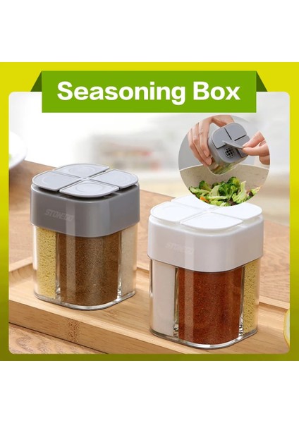 Gri 4'ü 1 Arada Plastik Dağıtıcı Mühürlü Kapaklı Kamp Baharat Kapları, Baharat Baharat Çalkalayıcı Seyahat Kamp Baharat Seti Pişirme Için (Yurt Dışından)
