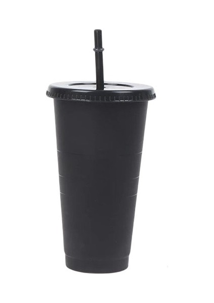 Siyah 710ML Pipetli Bardak 710ML Logolu Içecek Kapaklı Pipetli Kupalar Plastik Tumbler Mat Kahve Şişesi Kupası Food Grade Pp Plastik Pipetli (Yurt Dışından)