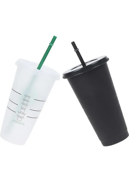 Siyah 710ML Pipetli Bardak 710ML Logolu Içecek Kapaklı Pipetli Kupalar Plastik Tumbler Mat Kahve Şişesi Kupası Food Grade Pp Plastik Pipetli (Yurt Dışından)