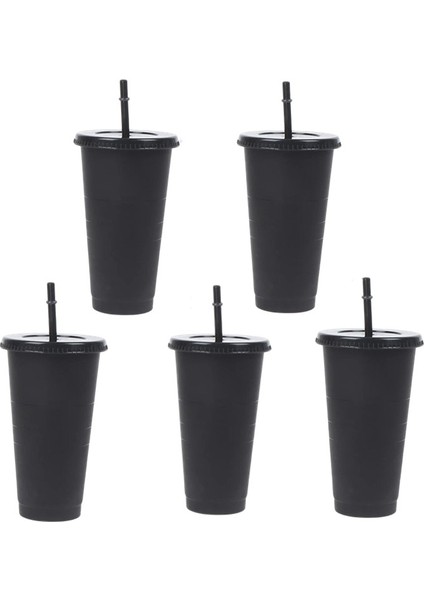 Siyah 710ML Pipetli Bardak 710ML Logolu Içecek Kapaklı Pipetli Kupalar Plastik Tumbler Mat Kahve Şişesi Kupası Food Grade Pp Plastik Pipetli (Yurt Dışından)