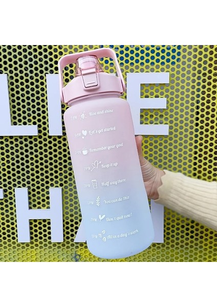 Pembe 1 2000 ml 2 Litre Su Şişesi Motivasyon Içme Şişesi Spor Su Şişesi Zaman Işaretleyici Çıkartmalar ile Taşınabilir Yeniden Kullanılabilir Plastik Bardaklar (Yurt Dışından)