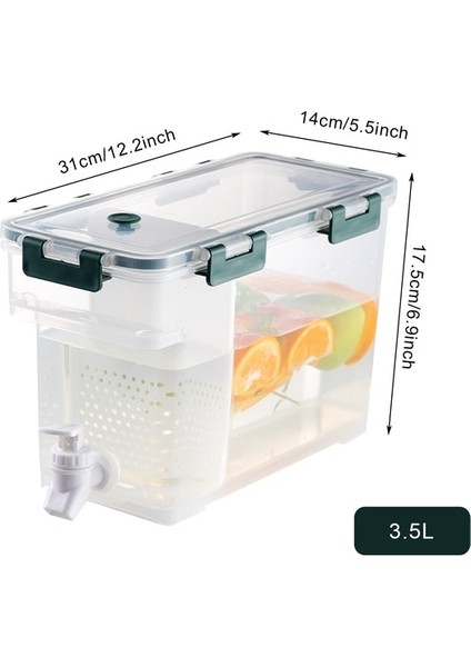 Açık Yeşil 3.5l Musluklu Içecek Dispenseri Temizle Dikdörtgen Kavanoz Içecek Içecek Meyve Çaydanlık Tankı Buzdolabı Suyu Su Isıtıcısı Soğuk Su Sürahisi (Yurt Dışından)