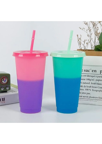 Yeşil 720 ml Saman Kapaklı Bardak Yeniden Kullanılabilir Kahve Fincanları Plastik Su Kupa Renk Değiştiren Içecek Bardağı Parti Malzemeleri (Yurt Dışından)