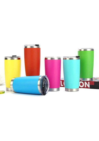 Pembe 2 Adet 1/2/5 Adet 20 Oz Paslanmaz Çelik Şarap Bardakları Kapaklı Mat Sıska Bardak Çift Duvar Yalıtımlı Su Kahve Bardağı Bardak (Yurt Dışından)