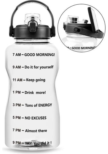 Temizle 2.0l Buildlife 2l 3.8l Tritan Galon Su Şişesi Flip-Flop Zaman Işaretleyicili Motivasyon Bpa Içermeyen Büyük Kapasiteli Sızdırmaz Saman Yok (Yurt Dışından)