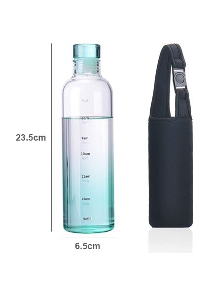 Yeşil 500 ml 500 ml Büyük Kapasiteli Cam Su Şişesi Zaman Işaretleyici Kapaklı Su Içecek Şeffaf Süt Suyu Basit Fincan Doğum Günü Hediyesi (Yurt Dışından)