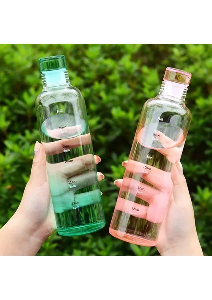 Yeşil 500 ml 500 ml Büyük Kapasiteli Cam Su Şişesi Zaman Işaretleyici Kapaklı Su Içecek Şeffaf Süt Suyu Basit Fincan Doğum Günü Hediyesi (Yurt Dışından) fiyatları