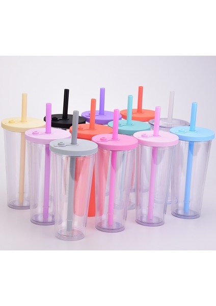 Stil 4 700ML 700ML Sıska Tumbler Plastik Bardak Süt Çay Bardağı Soğuk Içecek Kupa Çift Katmanlı Saman Bardak Kabarcık Çay Inciler Smoothie Boba Kupası 24OZ (Yurt Dışından) fiyatları