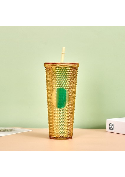 Lazer Turuncu 710ML Çift Duvar Dıy 710ML 24OZ Pastel Renkli Plastik Durian Tumbler Durian Pipetli ve Kapaklı Bardak No Logo Kapaklı ve Pipetli Bardak (Yurt Dışından)