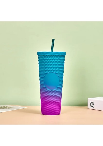 Lazer Turuncu 710ML Çift Duvar Dıy 710ML 24OZ Pastel Renkli Plastik Durian Tumbler Durian Pipetli ve Kapaklı Bardak No Logo Kapaklı ve Pipetli Bardak (Yurt Dışından)