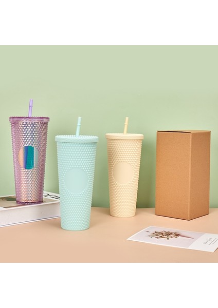Lazer Turuncu 710ML Çift Duvar Dıy 710ML 24OZ Pastel Renkli Plastik Durian Tumbler Durian Pipetli ve Kapaklı Bardak No Logo Kapaklı ve Pipetli Bardak (Yurt Dışından)
