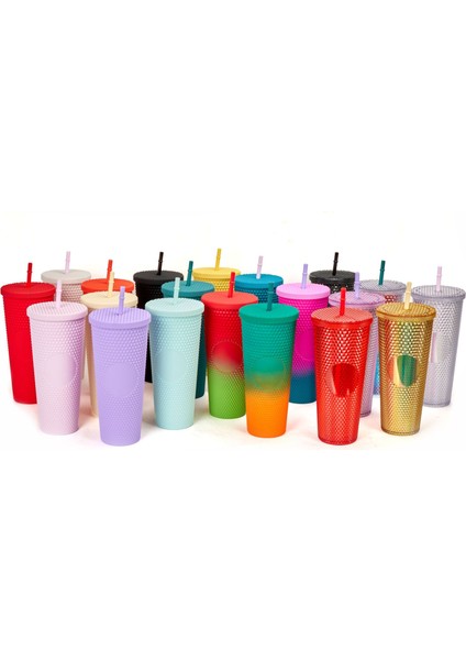 Lazer Turuncu 710ML Çift Duvar Dıy 710ML 24OZ Pastel Renkli Plastik Durian Tumbler Durian Pipetli ve Kapaklı Bardak No Logo Kapaklı ve Pipetli Bardak (Yurt Dışından)