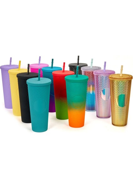 Lazer Turuncu 710ML Çift Duvar Dıy 710ML 24OZ Pastel Renkli Plastik Durian Tumbler Durian Pipetli ve Kapaklı Bardak No Logo Kapaklı ve Pipetli Bardak (Yurt Dışından)