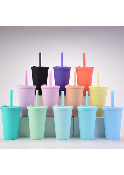K 16OZ 16OZ Kabarcık Çay Samanı Tumbler Plastik Boba Kupası Çift Duvar Buzlu Kahve Fincanı Gelin Parti Için Temizle Pastel Renk Soğuk Bardak (Yurt Dışından)
