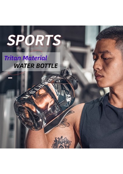 Siyah 1.7l 2 Litre Spor Su Şişesi Büyük Kapasiteli Spor Taşınabilir Tritan Malzeme Kadın Açık Spor Salonu Erkekler Su Şişesi Yüksek Temperatu (Yurt Dışından)