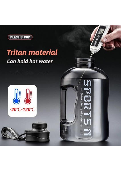 Siyah 1.7l 2 Litre Spor Su Şişesi Büyük Kapasiteli Spor Taşınabilir Tritan Malzeme Kadın Açık Spor Salonu Erkekler Su Şişesi Yüksek Temperatu (Yurt Dışından)