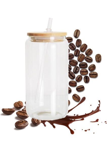 Buzlu 16OZ Süblimasyon 16OZ Şeffaf Cam Bardak Meyve Suyu Kutusu Bambu Kapaklı Kişiselleştirilmiş Kahve Kupa Plastik Saman Bardak Buzlu Su Bardağı (Yurt Dışından) modelleri