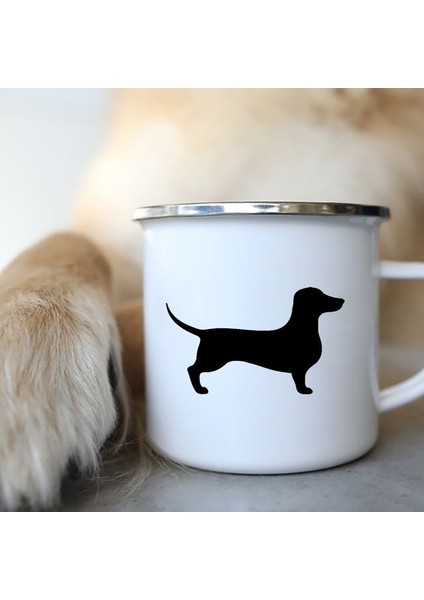 XH1724-A015WH-8 360ML Dachshunds Köpek Emaye Kahve Kupaları Seviyorum Kamp Piknik Şenlik Ateşi Parti Bira Içecek Suyu Kola Bardak Açık Seyahat Kakao Su Kupa (Yurt Dışından)