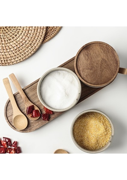 Tray1 Yenı Seramik Retro Baharat Kavanoz Biber Depolama Şişesi Yuvarlak Seramik Baharat Kavanoz Ahşap Kapaklı Tuz Biber Mutfak Aracı (Yurt Dışından)