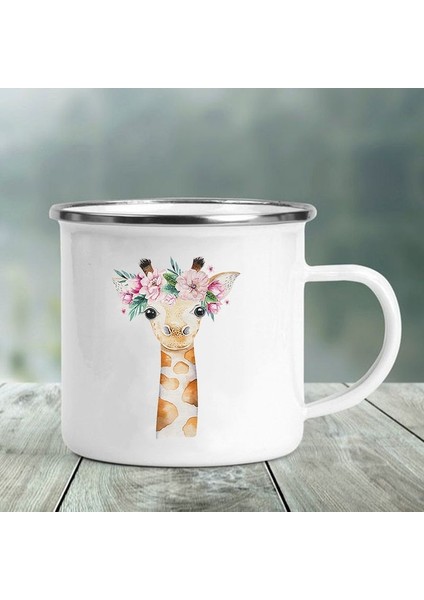 XH1981-A015WH-8 Sevimli Hayvan Mektup Baskı Kupalar Yaratıcı Cam Kahve Çay Bardağı Içecekler Tatlı Kahvaltı Süt Kupası Emaye Kupalar Kolu Drinkware Hediyeler (Yurt Dışından)